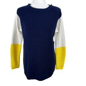 Workshop Andrea Jovine Reese Shaker Knit Colorblock Sweater Navy Yellow XL NWT